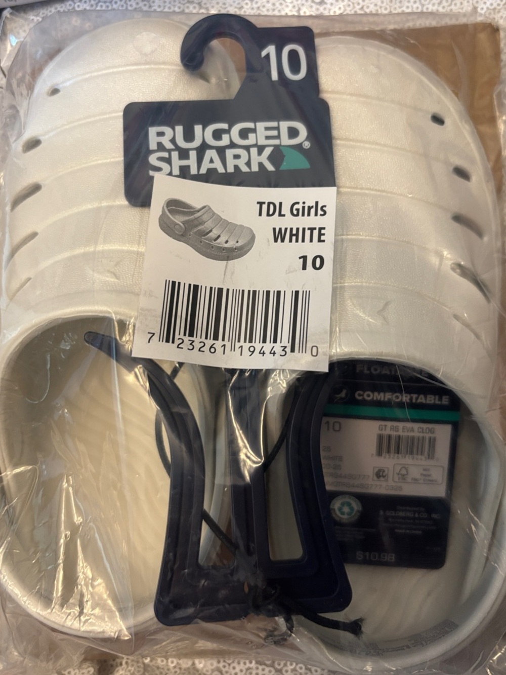 RUGGED SHARK TDL Girls White Clogs - Size 10